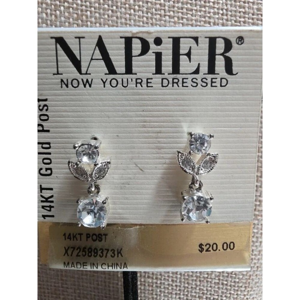 Napier New Old Stock 14kt gold post Floral Rhinestone Earrings